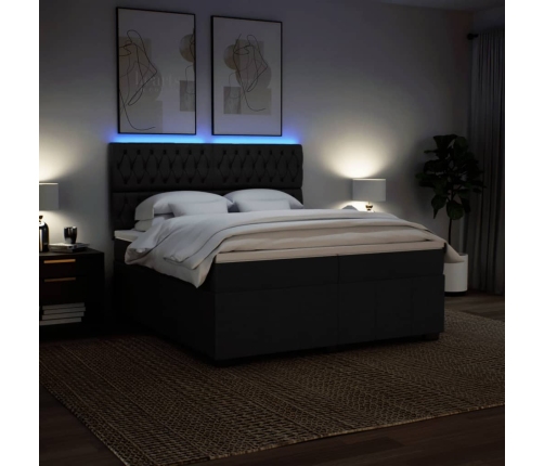 Cama box spring con colchón tela negro 200x200 cm