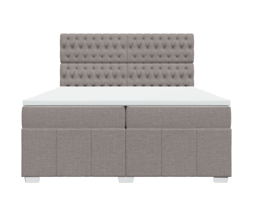 Cama box spring con colchón tela gris taupe 200x200 cm