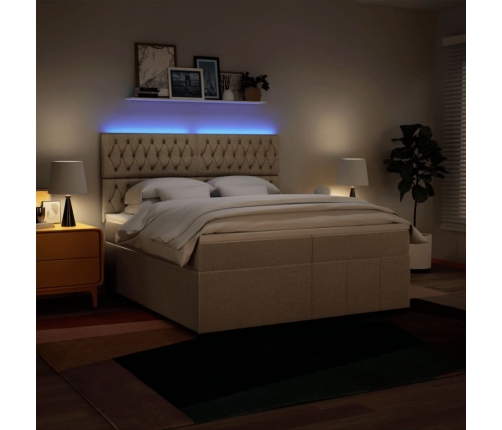 Cama box spring con colchón tela color crema 200x200 cm