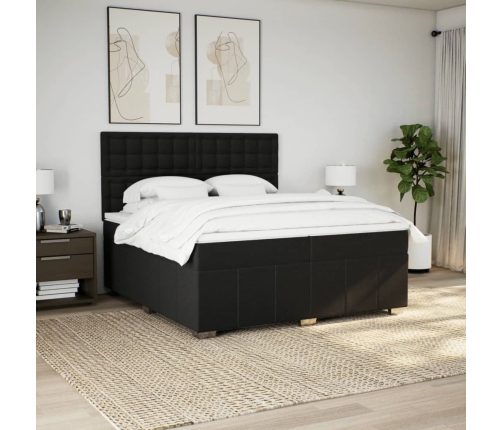 Cama box spring con colchón tela negro 200x200 cm