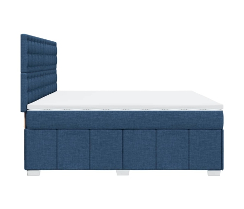 Cama box spring con colchón tela azul 200x200 cm