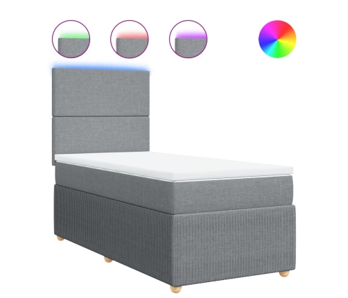 Cama box spring con colchón tela gris claro 80x200 cm