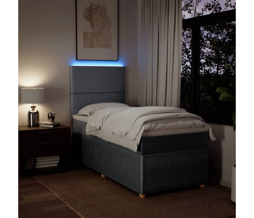 Cama box spring con colchón tela gris claro 80x200 cm