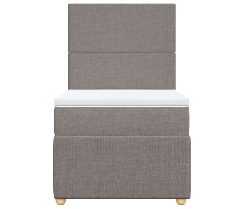 Cama box spring con colchón tela gris taupe 80x200 cm