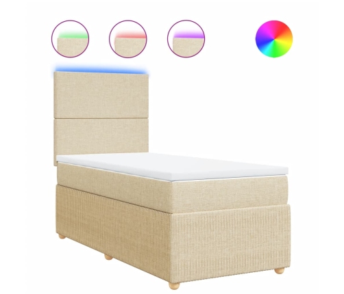 Cama box spring con colchón tela color crema 80x200 cm