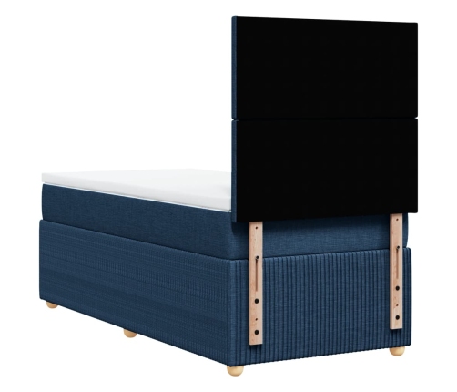 Cama box spring con colchón tela azul 80x200 cm