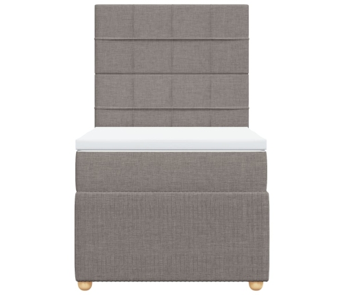 Cama box spring con colchón tela gris taupe 80x200 cm