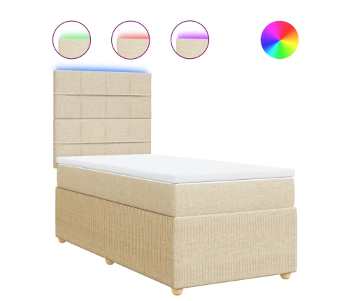 Cama box spring con colchón tela color crema 80x200 cm