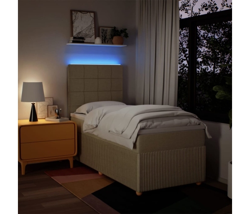 Cama box spring con colchón tela color crema 80x200 cm