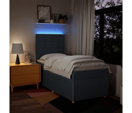 Cama box spring con colchón tela azul 80x200 cm