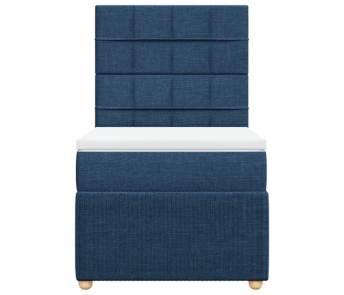 Cama box spring con colchón tela azul 80x200 cm