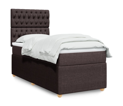 Cama box spring con colchón tela marrón oscuro 80x200 cm