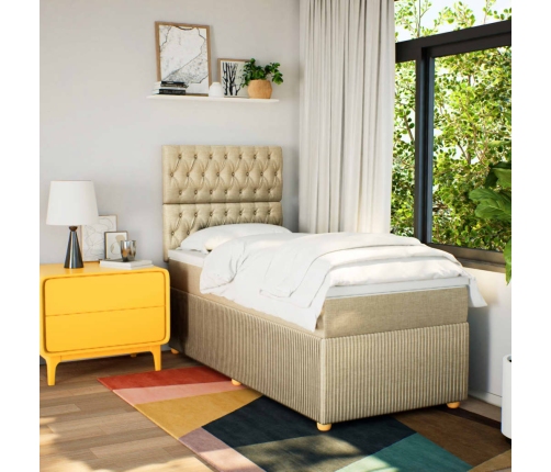 Cama box spring con colchón tela color crema 80x200 cm
