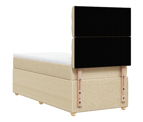 Cama box spring con colchón tela color crema 80x200 cm