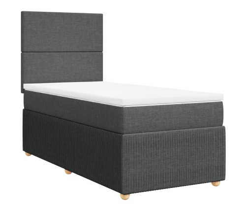 Cama box spring con colchón tela gris oscuro 90x190 cm