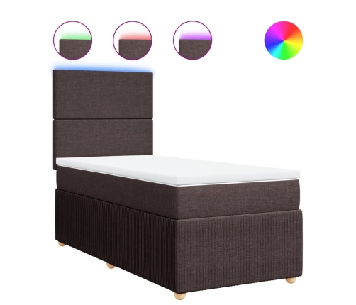 Cama box spring con colchón tela marrón oscuro 90x190 cm