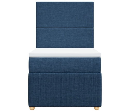 Cama box spring con colchón tela azul 90x190 cm