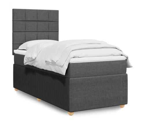 Cama box spring con colchón tela gris oscuro 90x190 cm