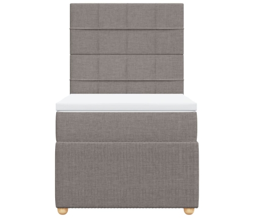 Cama box spring con colchón tela gris taupe 90x190 cm