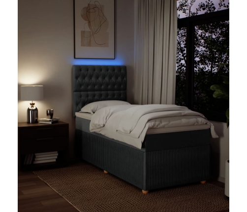 Cama box spring con colchón tela gris oscuro 90x190 cm