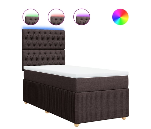 Cama box spring con colchón tela marrón oscuro 90x190 cm