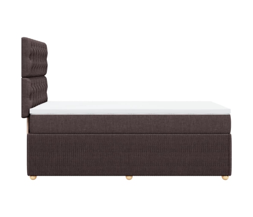 Cama box spring con colchón tela marrón oscuro 90x190 cm