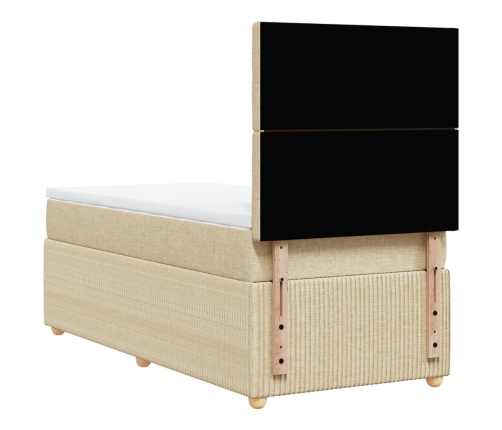 Cama box spring con colchón tela color crema 90x190 cm