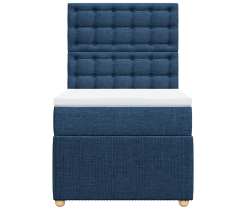 Cama box spring con colchón tela azul 90x190 cm