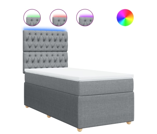 Cama box spring con colchón tela gris claro 90x200 cm