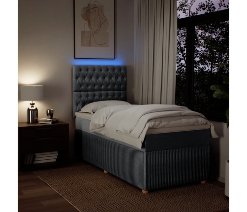 Cama box spring con colchón tela gris claro 90x200 cm