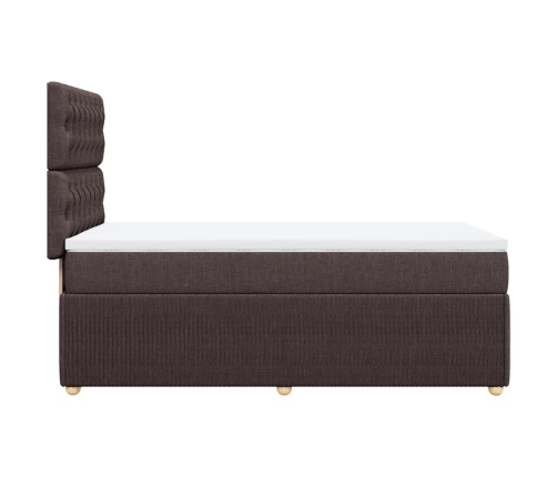 Cama box spring con colchón tela marrón oscuro 90x200 cm