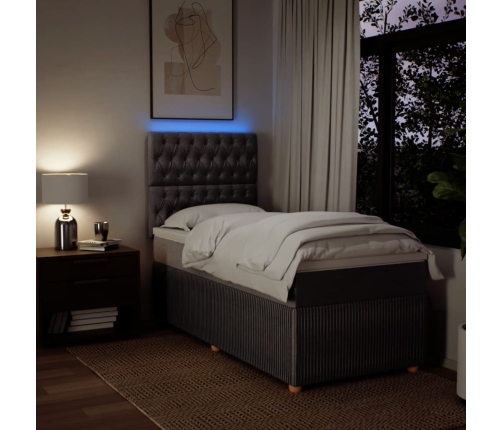 Cama box spring con colchón tela gris taupe 90x200 cm