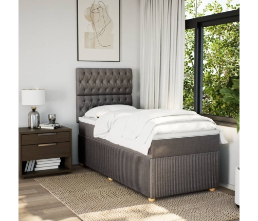 Cama box spring con colchón tela gris taupe 90x200 cm