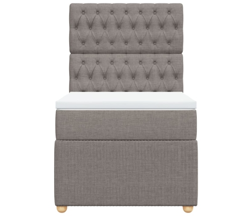Cama box spring con colchón tela gris taupe 90x200 cm
