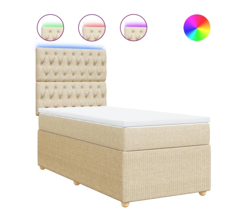 Cama box spring con colchón tela color crema 90x200 cm