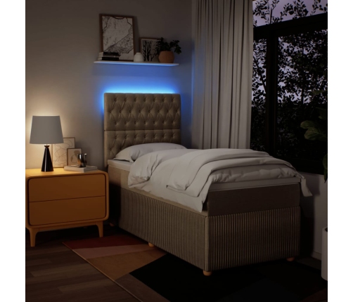 Cama box spring con colchón tela color crema 90x200 cm