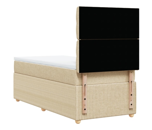 Cama box spring con colchón tela color crema 90x200 cm