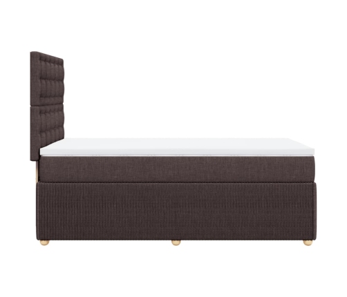 Cama box spring con colchón tela marrón oscuro 90x200 cm