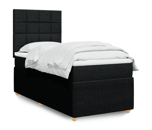 Cama box spring con colchón tela negro 100x200 cm