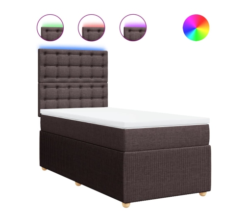 Cama box spring con colchón tela marrón oscuro 100x200 cm