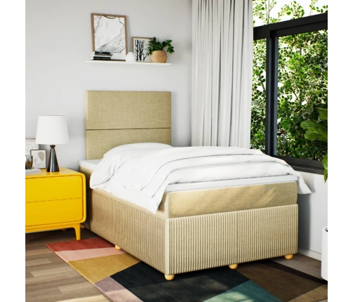 Cama box spring con colchón tela color crema 120x190 cm