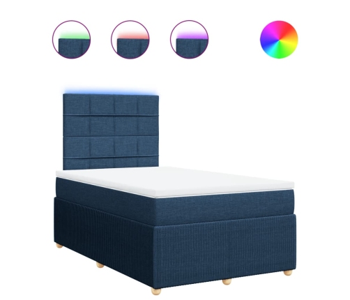 Cama box spring con colchón tela azul 120x190 cm
