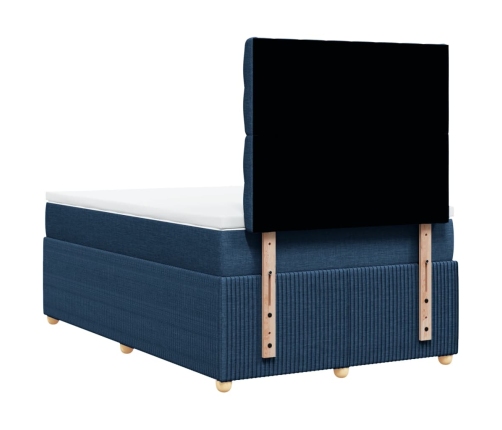 Cama box spring con colchón tela azul 120x190 cm