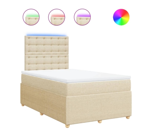 Cama box spring con colchón tela color crema 120x190 cm