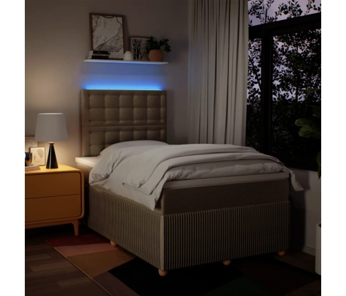 Cama box spring con colchón tela color crema 120x190 cm