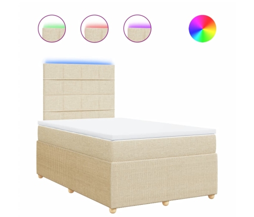 Cama box spring con colchón tela color crema 120x200 cm