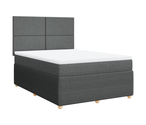 Cama box spring con colchón tela gris oscuro 140x190 cm