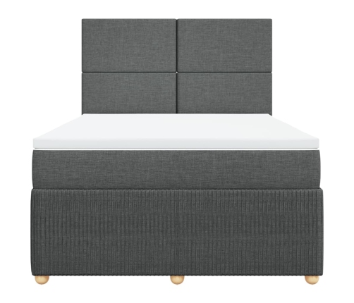 Cama box spring con colchón tela gris oscuro 140x190 cm