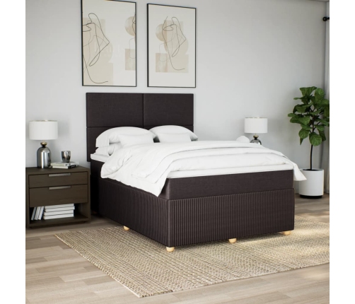 Cama box spring con colchón tela marrón oscuro 140x190 cm