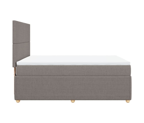 Cama box spring con colchón tela gris taupe 140x190 cm